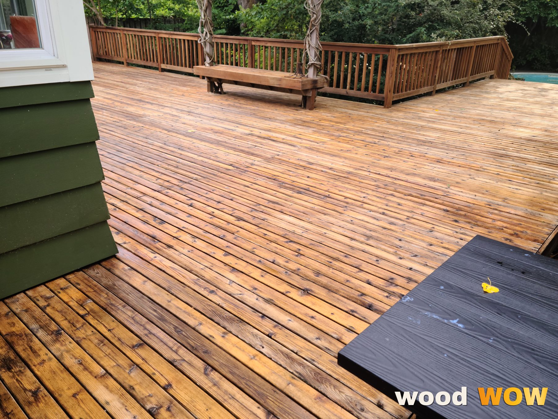 A fully restored cedar deck after the Wood WOW two-step process