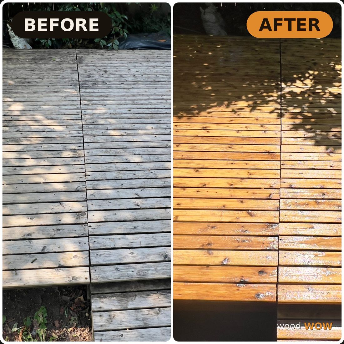 Gray weathered deck restored to natural cedar