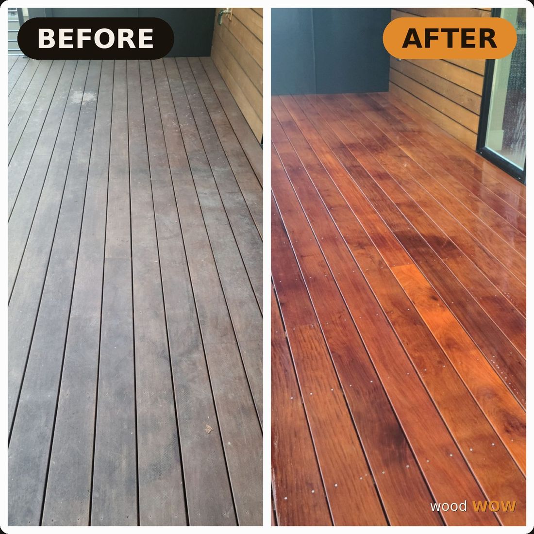 Weathered gray wood restored to a warm natural tone